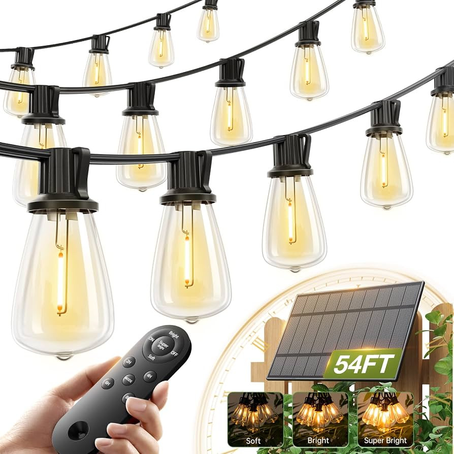addlon 54(48+6) FT Solar String Lights Waterproof,Patio Lights Solar Powered with Remote& USB Por... | Amazon (US)