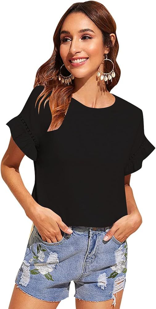 Floerns Women's Casual Summer Ruffle Short Sleeve Tops Blouse T-Shirt | Amazon (US)