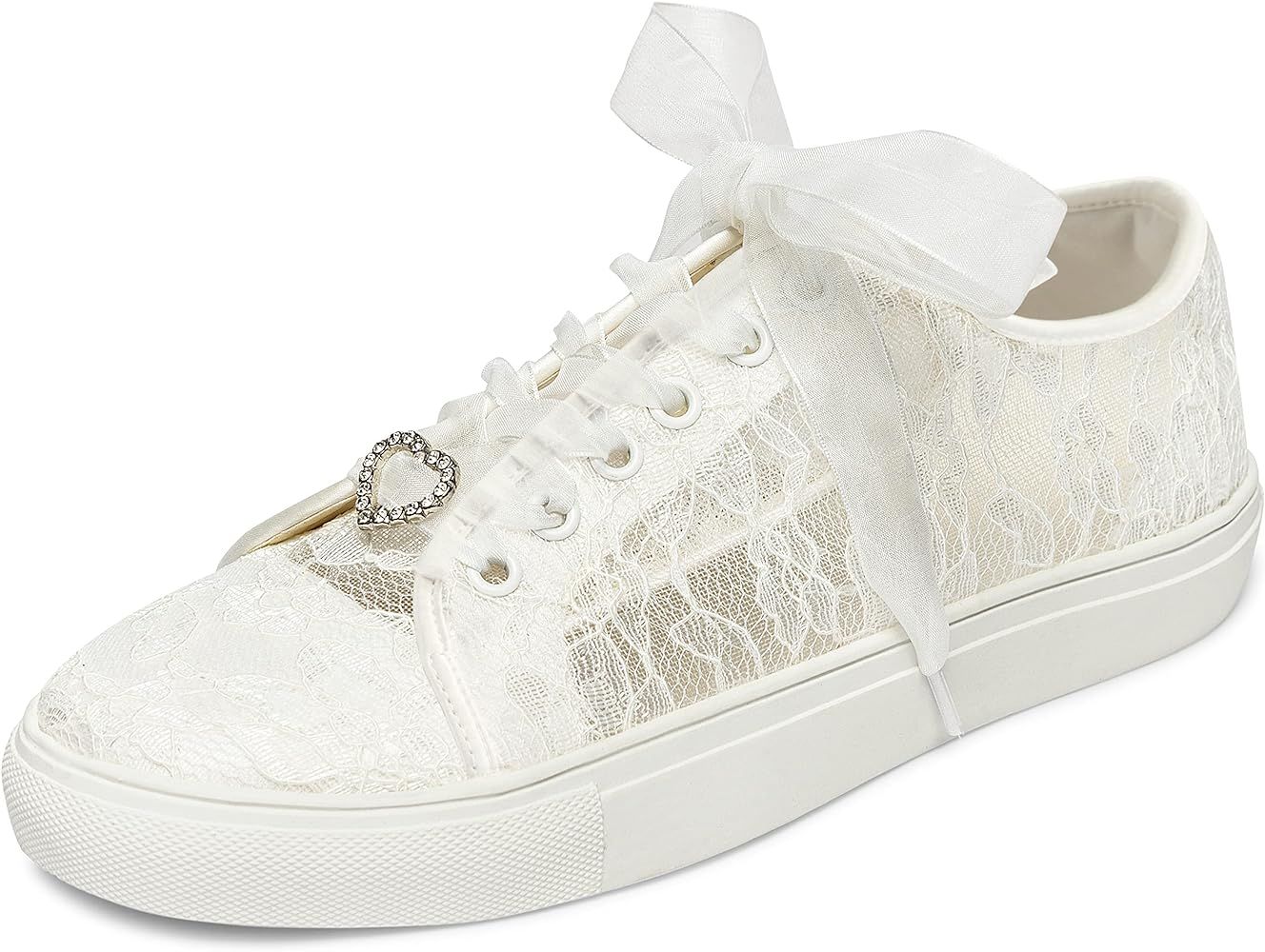 JIAJIA 8832 Wedding Shoes Bridal Sneakers Flats Bride Tennis Shoes Lace Sneakers | Amazon (US)