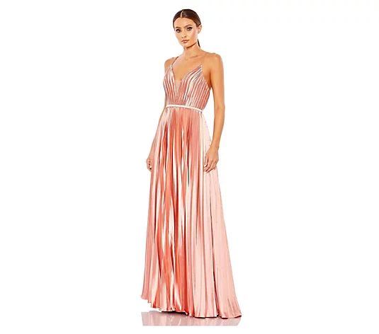 Mac Duggal Pleated Illusion Plunge Neck A-Line Gown - QVC.com | QVC