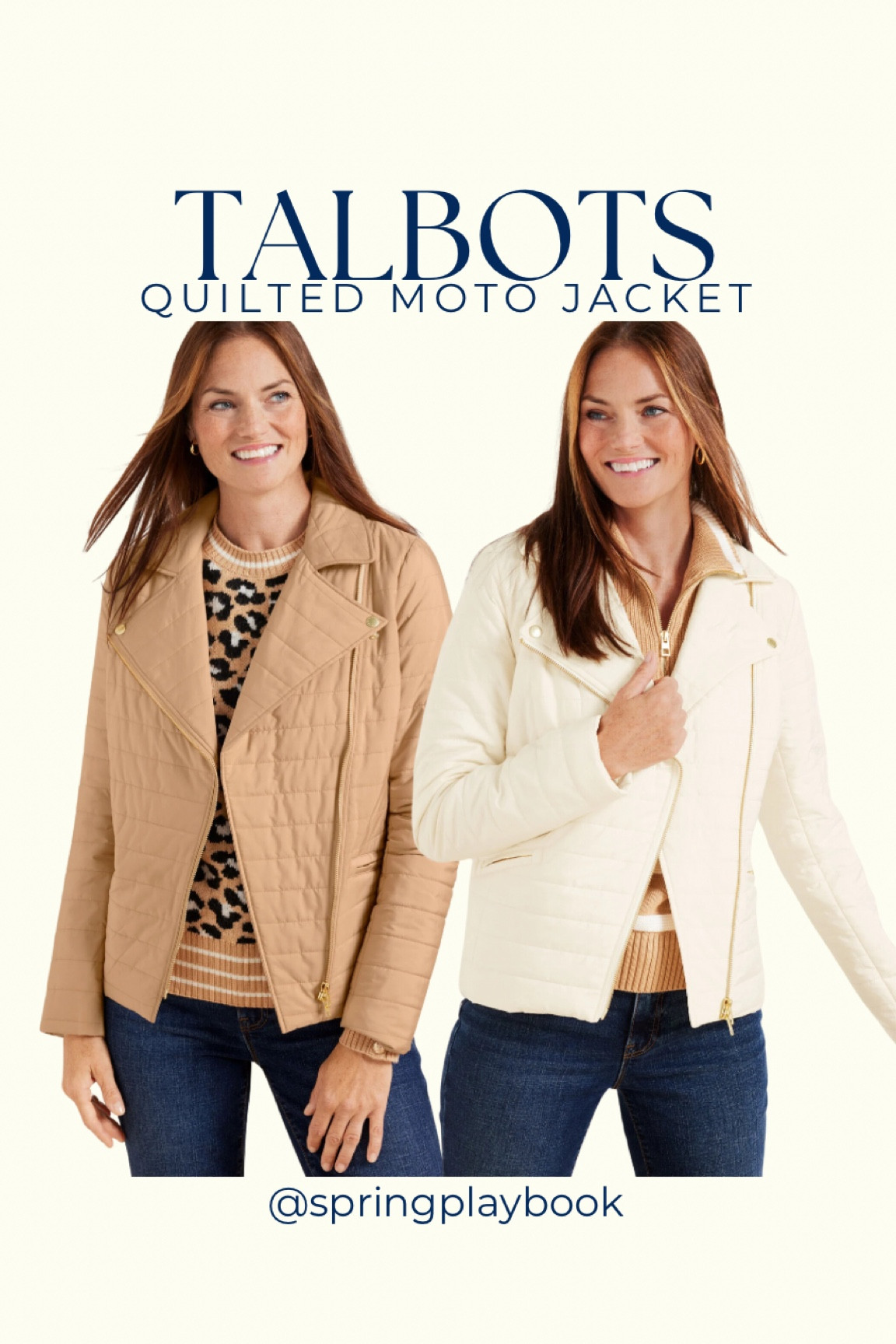 This quilted moto jacket from Talbots is a great twist on 2 classics. I love the ivory with the gold hardware!

#createdcolorful #createdcolorfulspring #hocspring #tcispring #pcaspring #lightspring #warmspring #truespring #brightspring #clearspring #paintboxspring #bluespring

#LTKSaleAlert #LTKMidsize #LTKSeasonal