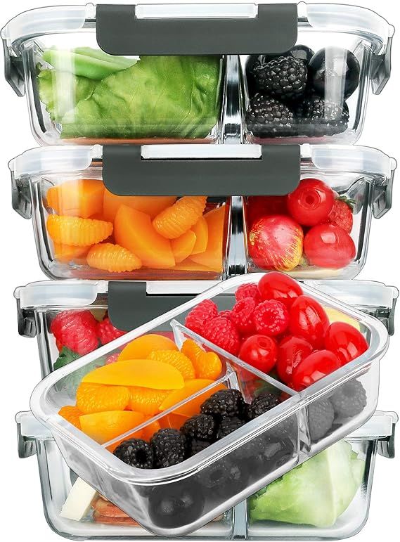 M MCIRCO [5-Pack, 36 oz] Glass Meal Prep Containers 3 Compartment with Lids, Glass Lunch Containe... | Amazon (US)