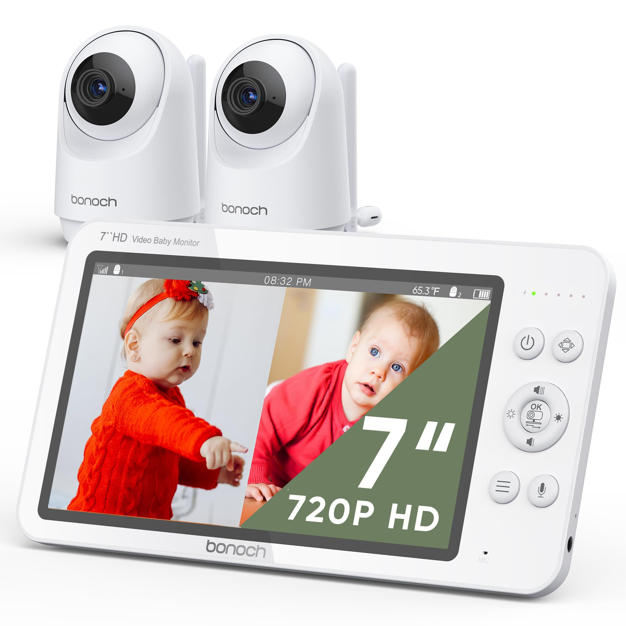bonoch MegaView Baby Monitor with 2 Cameras, 7" 720P HD Split Screen Baby Monitor No WiFi, Video ... | Amazon (US)