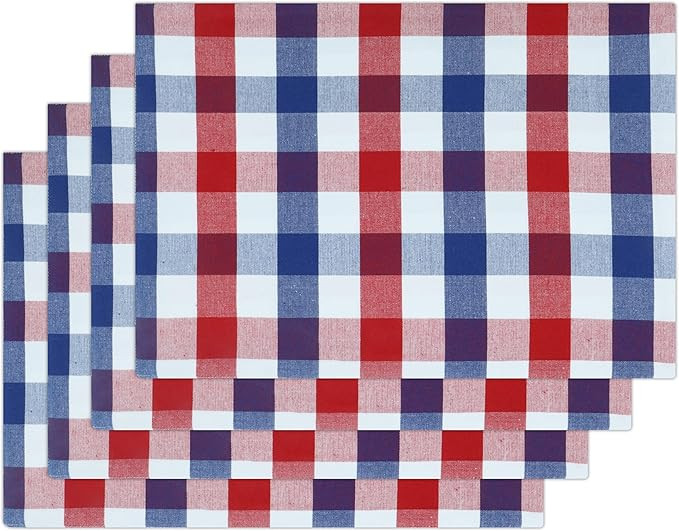 PurpleEssences 4th of July Buffalo Plaid Placemats, Washable Spill Proof Double Layer Woven Check... | Amazon (US)