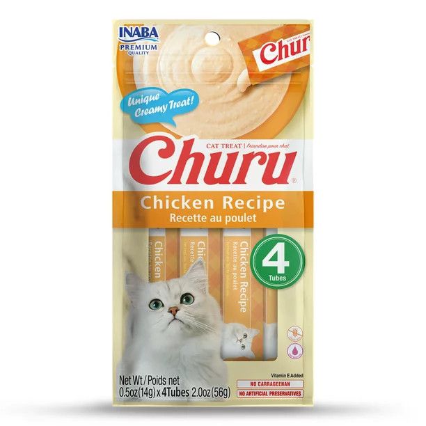 Inaba Churu Creamy, Lickable Wet Cat Treats, 0.5 oz, 4 Tubes, Chicken | Walmart (US)