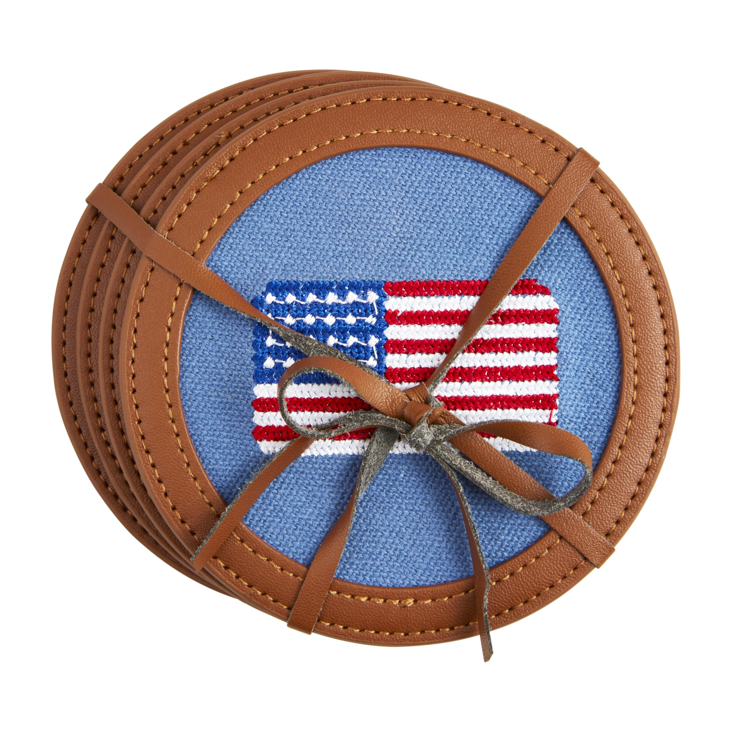 Mud Pie Embroidered Flag Coaster Set, 4" dia, Multi | Amazon (US)