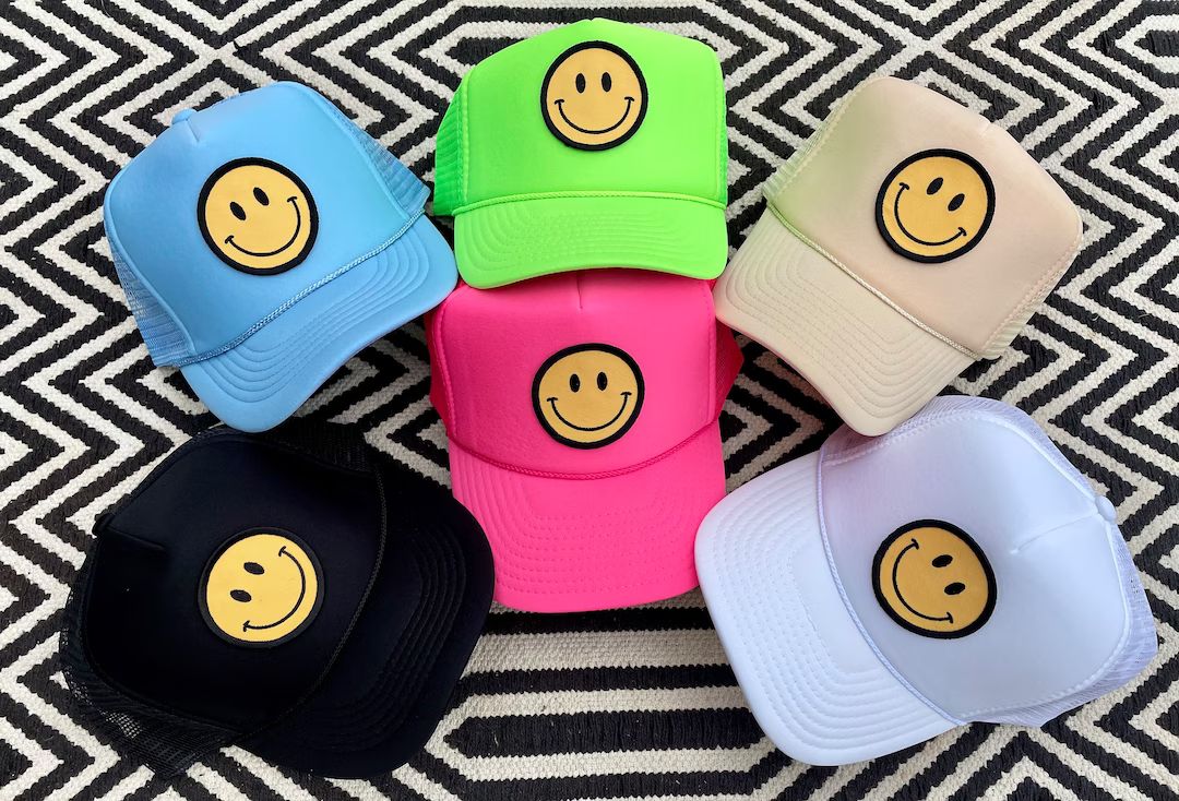 Smiley Face Trucker Hat,  smiley Face Patch, Smiley Face Hat, Trucker Ha, Mother’s Day gift | Etsy (US)