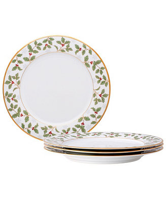Noritake Holly & Berry Gold Set of 4 Dinner Plates, 10.50" - Macy's | Macy's