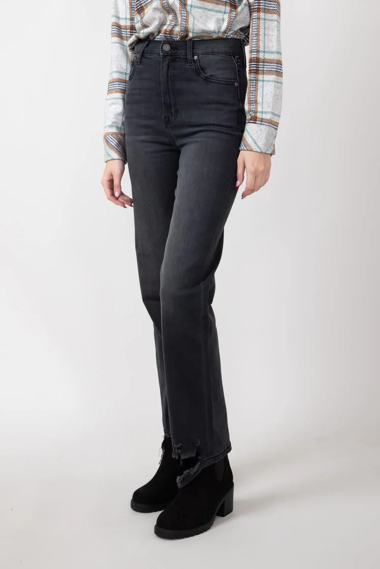 Hidden Destroyed Hem Straight Jeans for Women in Black | Glik's