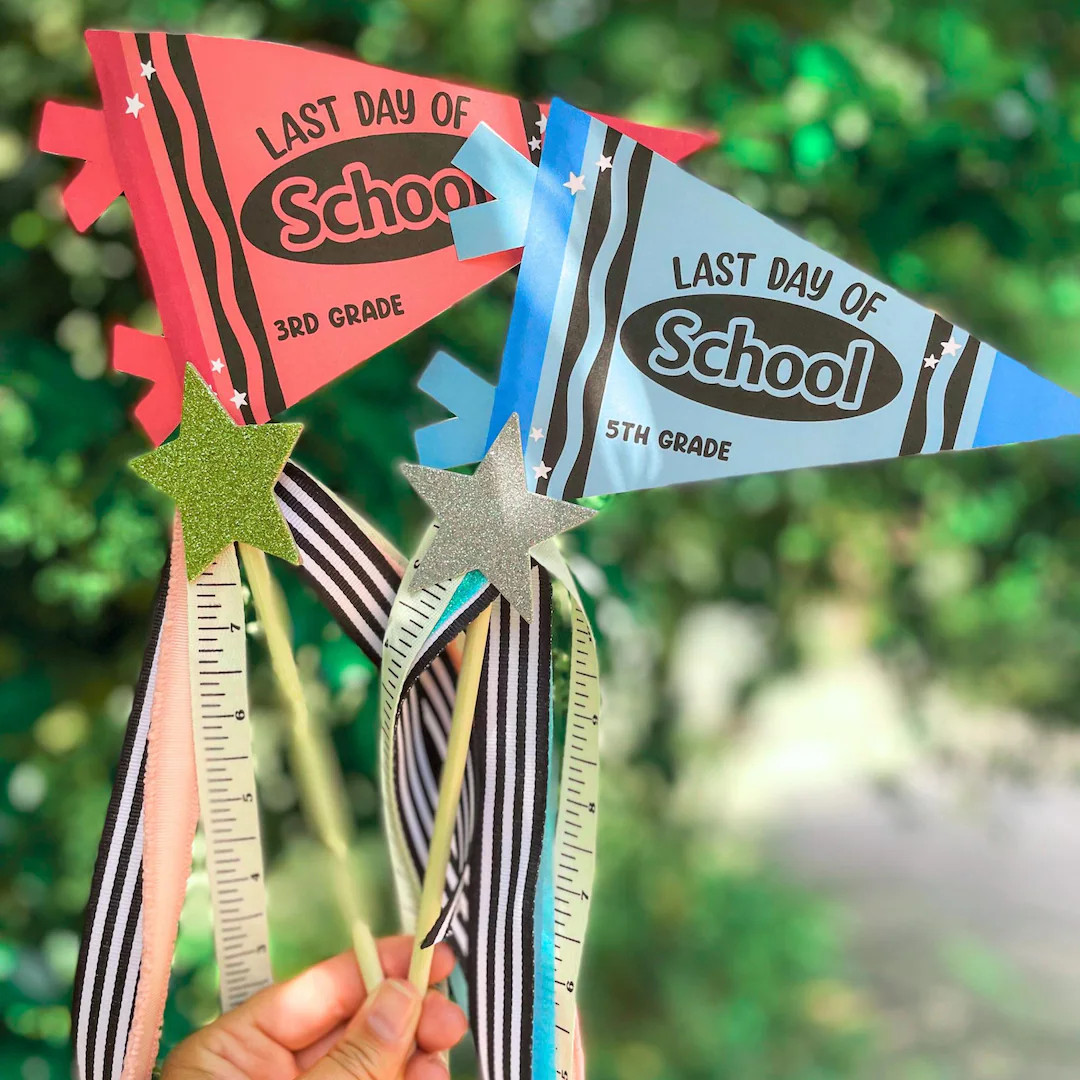 First & Last Day of School Pennant Flags \u2013 Crayon Theme, Preschool to 6th Grade, Editable | Etsy (Global)