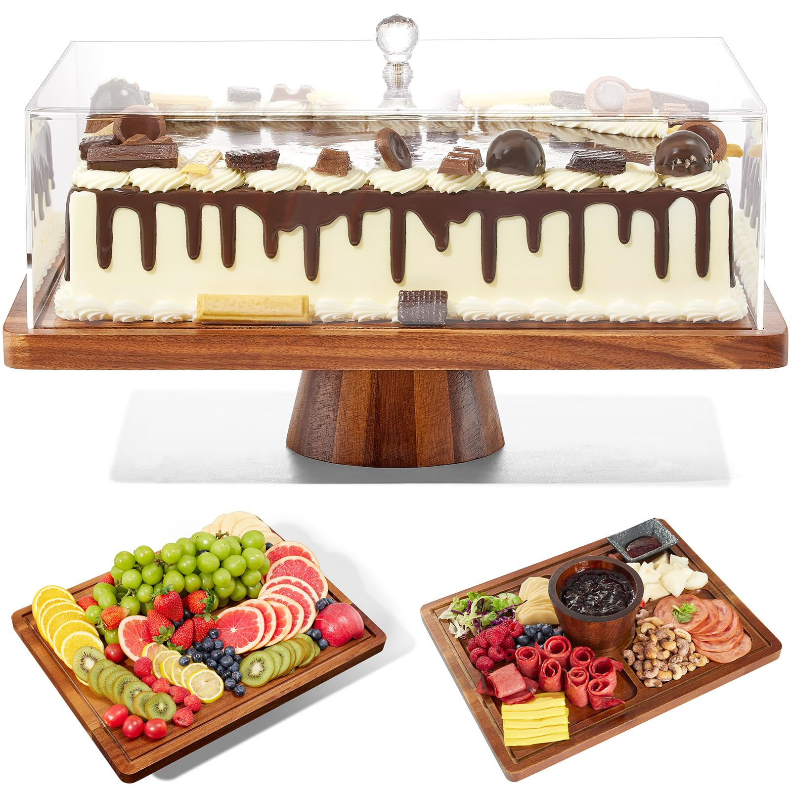 Cake Stand with Lid-Acacia Wood Cake Stand,2-in-1 Shatterproof Serving Platter & Charcuterie Boar... | Amazon (US)