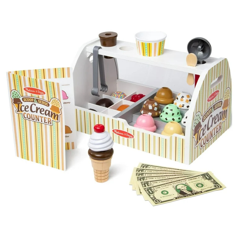 Melissa & Doug Wooden Scoop and Serve Ice Cream Counter (28 pcs) - Play Food and Accessories - Wa... | Walmart (US)