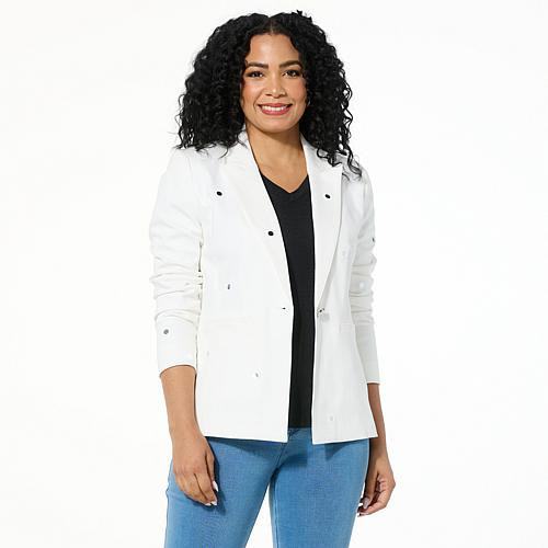 G by Giuliana Black Label Embellished Denim Blazer - White - Size X-Small | HSN