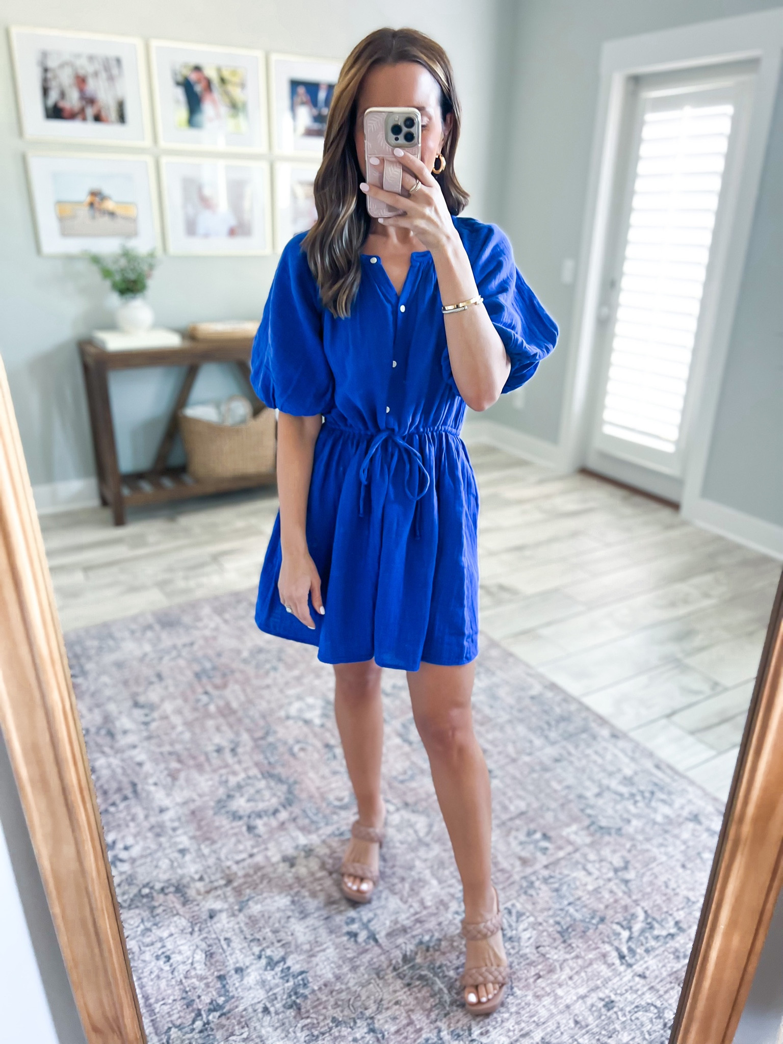 Old Navy puff sleeve dress (XSP). Vacation dress. Spring dress. Summer dress. Casual dress. Brunch outfit. Target braided platform heels (TTS). 

*Dress has a drawstring waist but is an oversized fit. Consider sizing down if you can. 

#LTKtravel #LTKunder50 #LTKshoecrush