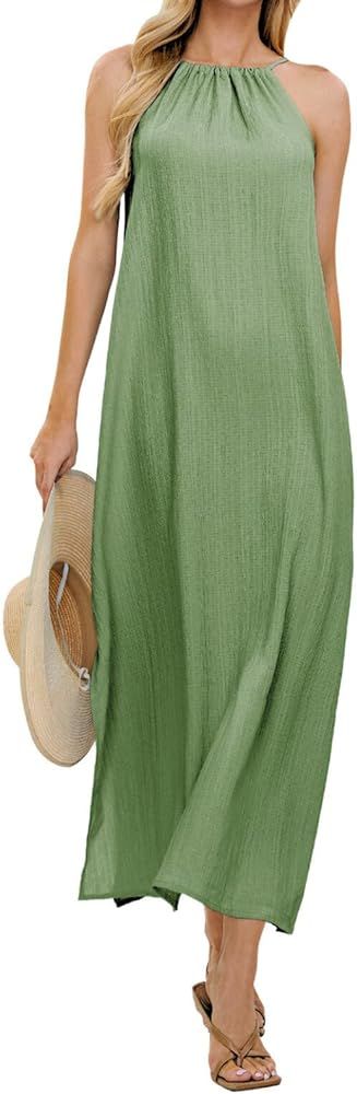 EXLURA Women's 2024 Summer Casual Sleeveless Beach Maxi Dress Plus Size Flowy Long Dress with Poc... | Amazon (US)