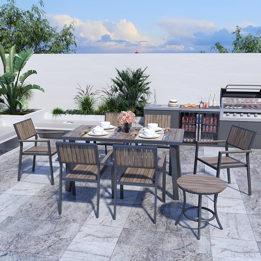 Pamapic 8-Piece Patio Dining Set，Outdoor Aluminum Furniture Set with Plastic-Wood Table Top,Out... | Amazon (US)