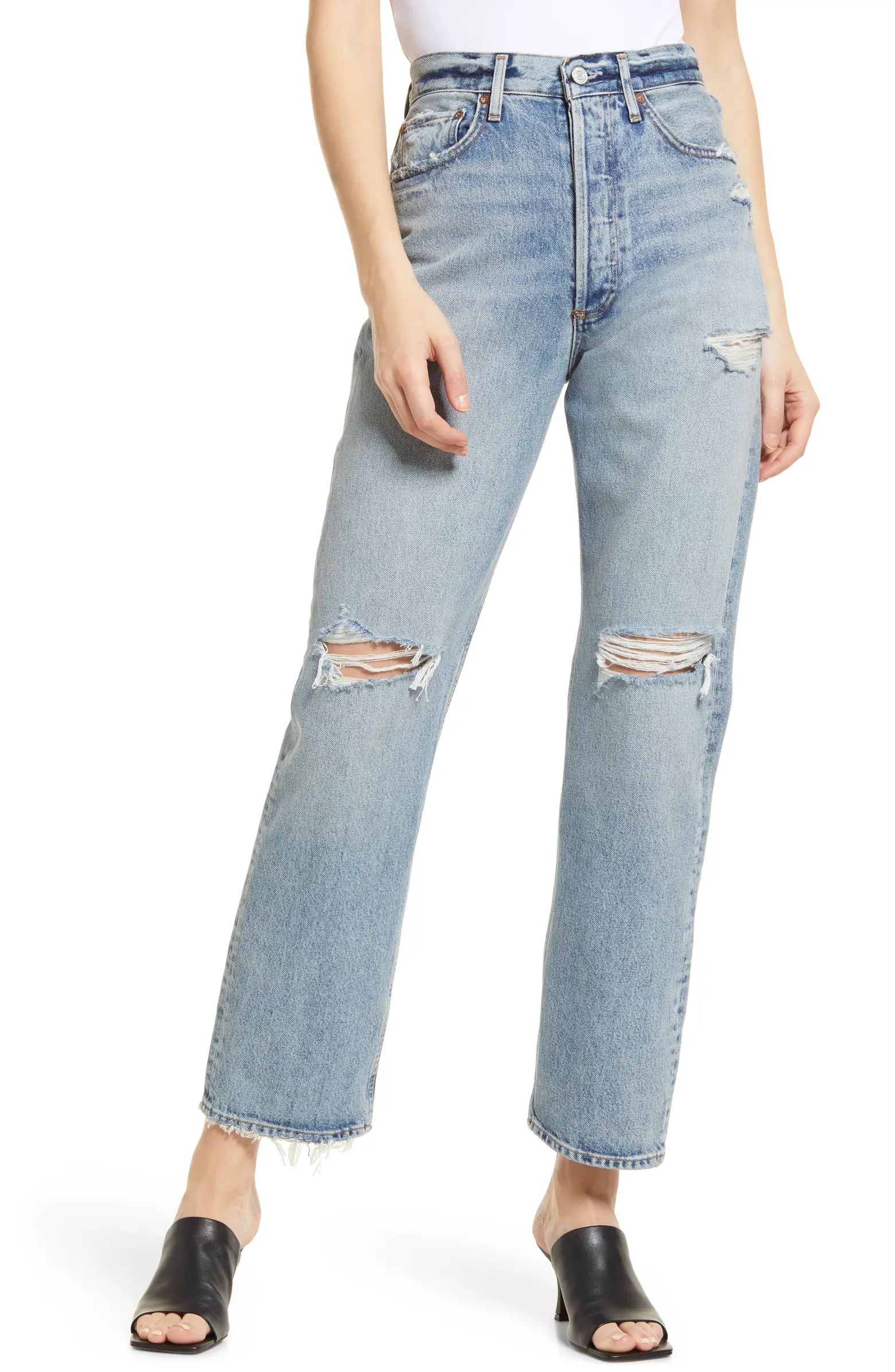 '90s Distressed High Waist Straight Leg Organic Cotton Jeans | Nordstrom