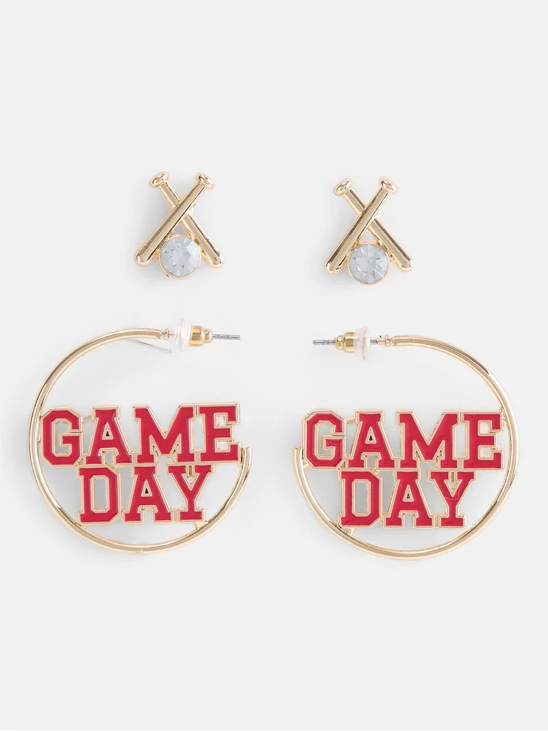 No Boundaries Women's Gold Tone Game Day Duo Earring Set, 2 Pairs | Walmart (US)
