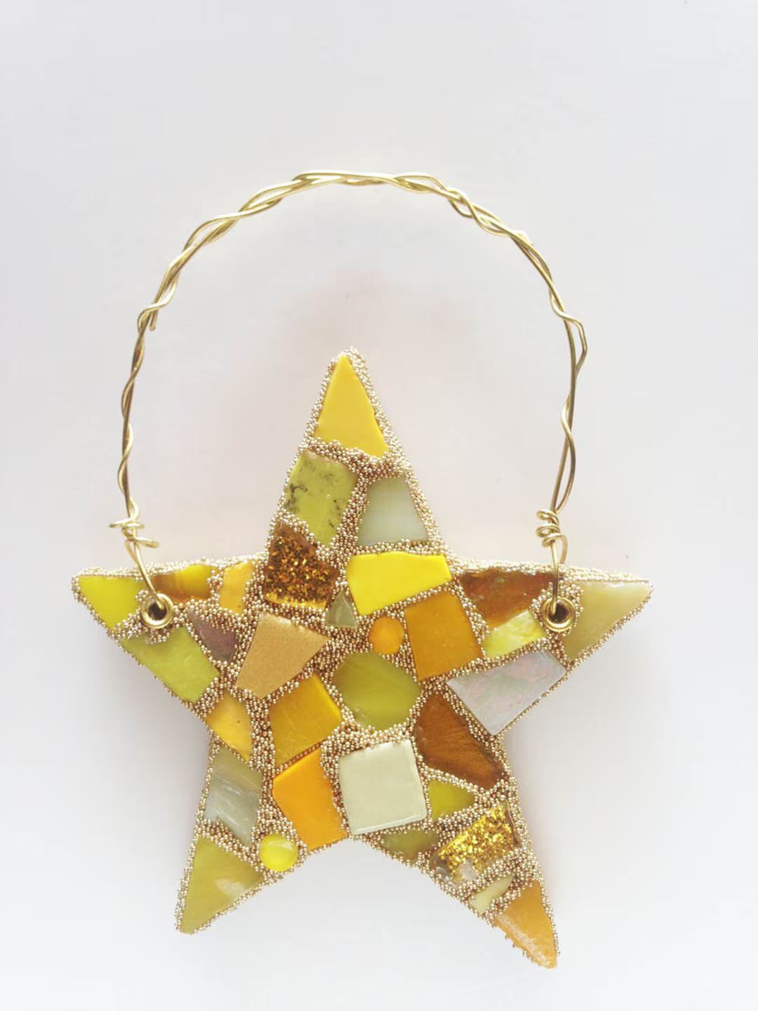 Gold Star Mosaic Ornament Christmas Holiday Home Decor Yellow Amber Metallic Canary Trim the Tree... | Etsy (US)