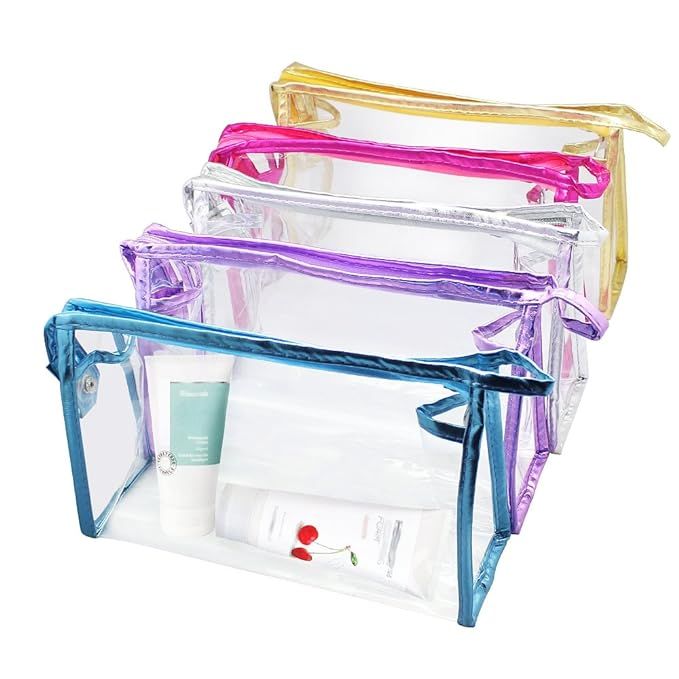 Meetory 5 Pcs Clear Waterproof Cosmetic Bag with Zipper, PVC Transparent Plastic Makeup Organizin... | Amazon (US)