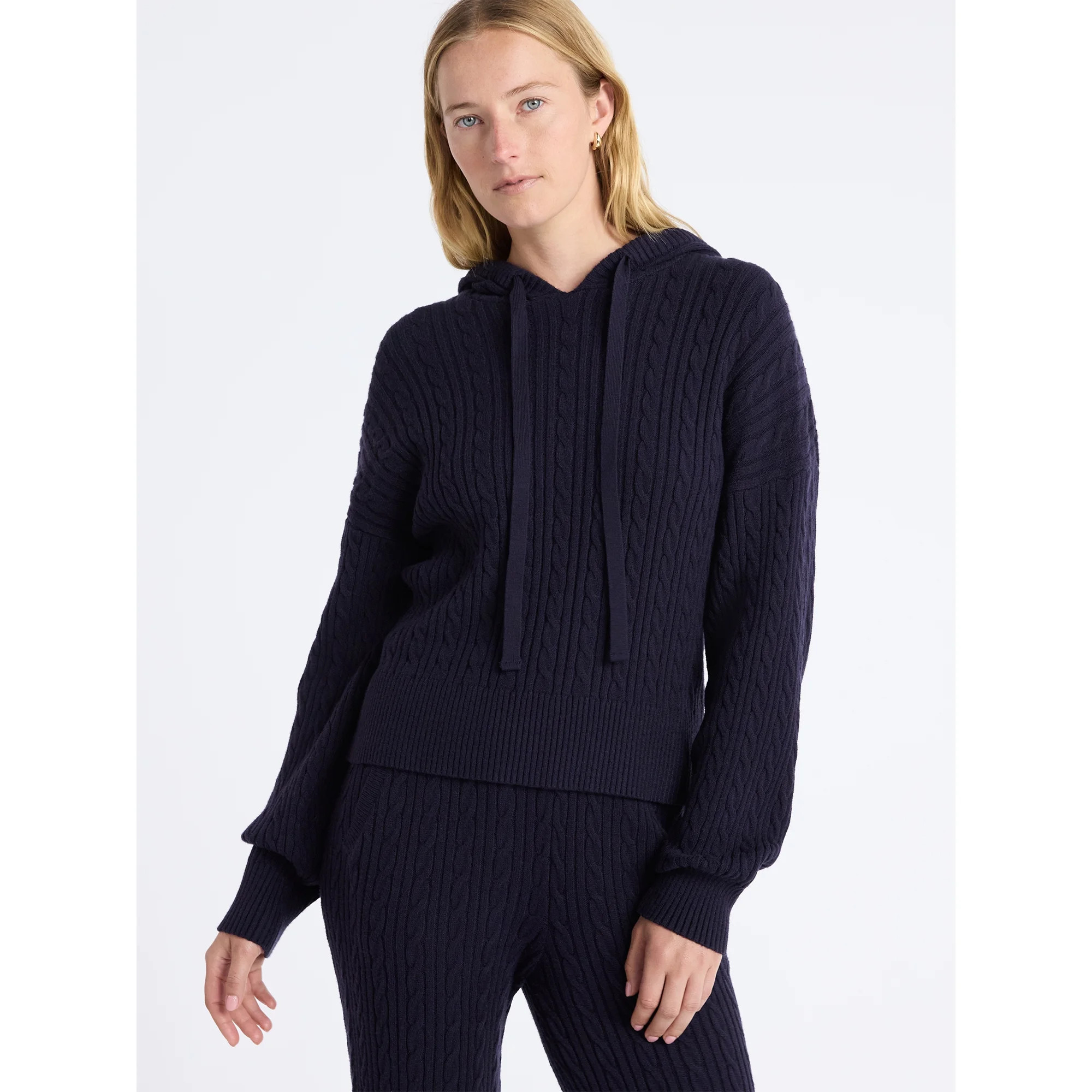 Free Assembly Women's Cozy Yarn Cable Knit Hoodie Sweater, Midweight, Size XS-XXL | Walmart (US)