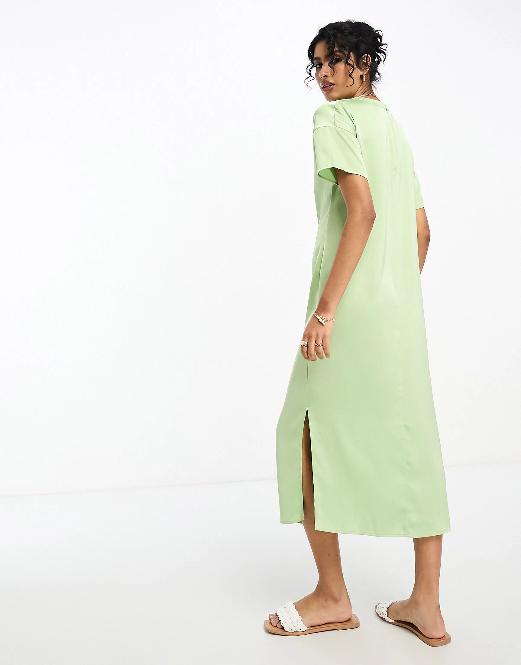 River Island satin midi dress with knot detail in green | ASOS (Global)