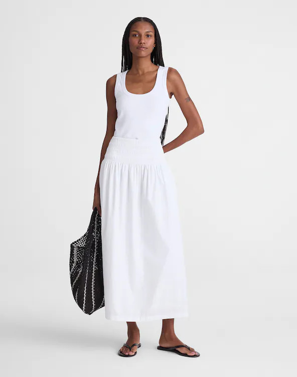Smocked-Waist Midi Skirt in Poplin | Madewell