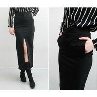 Vintage Black Skirt/Medium Elegant Maxi 90S Cristina Effe With Zipper Slit Detail Bohemian Kangaroo  | Etsy (US)