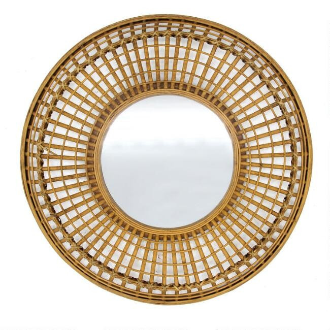 Round Natural Bamboo Woven Mirror | World Market