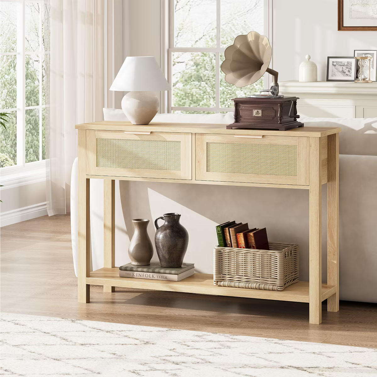 Rattan Entryway Table, Wood Console Table with 2 Drawers, Sofa Table with Storage, Console Tables... | Target