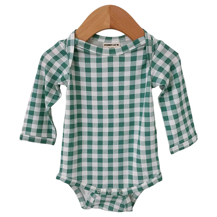Long Sleeve Bodysuit, Sea Green Gingham | SpearmintLOVE