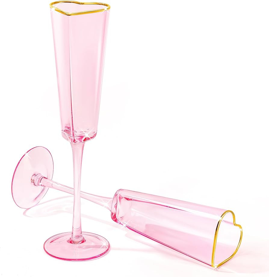 2 Pack Valentine's Day Heart Shaped Champagne Flutes Pink Coupe Glasses Martini Glasses Cocktail ... | Amazon (US)
