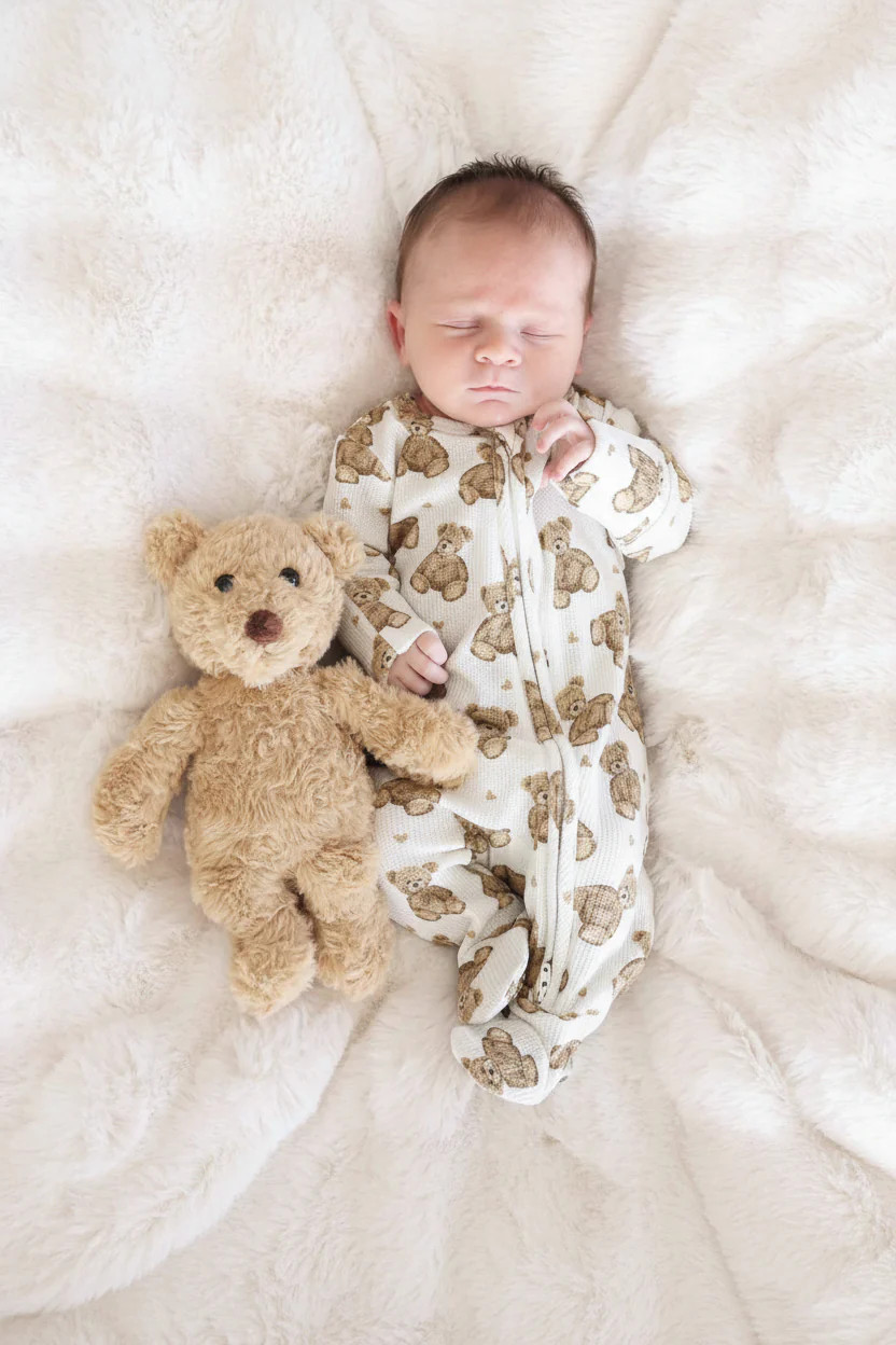 Beary Sweet Bamboo Waffle Zipper Footie | Caden Lane