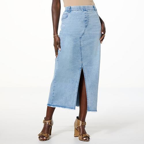 Colleen Lopez Denim Maxi Skirt with Front Slit - Blue - Size X-Small | HSN