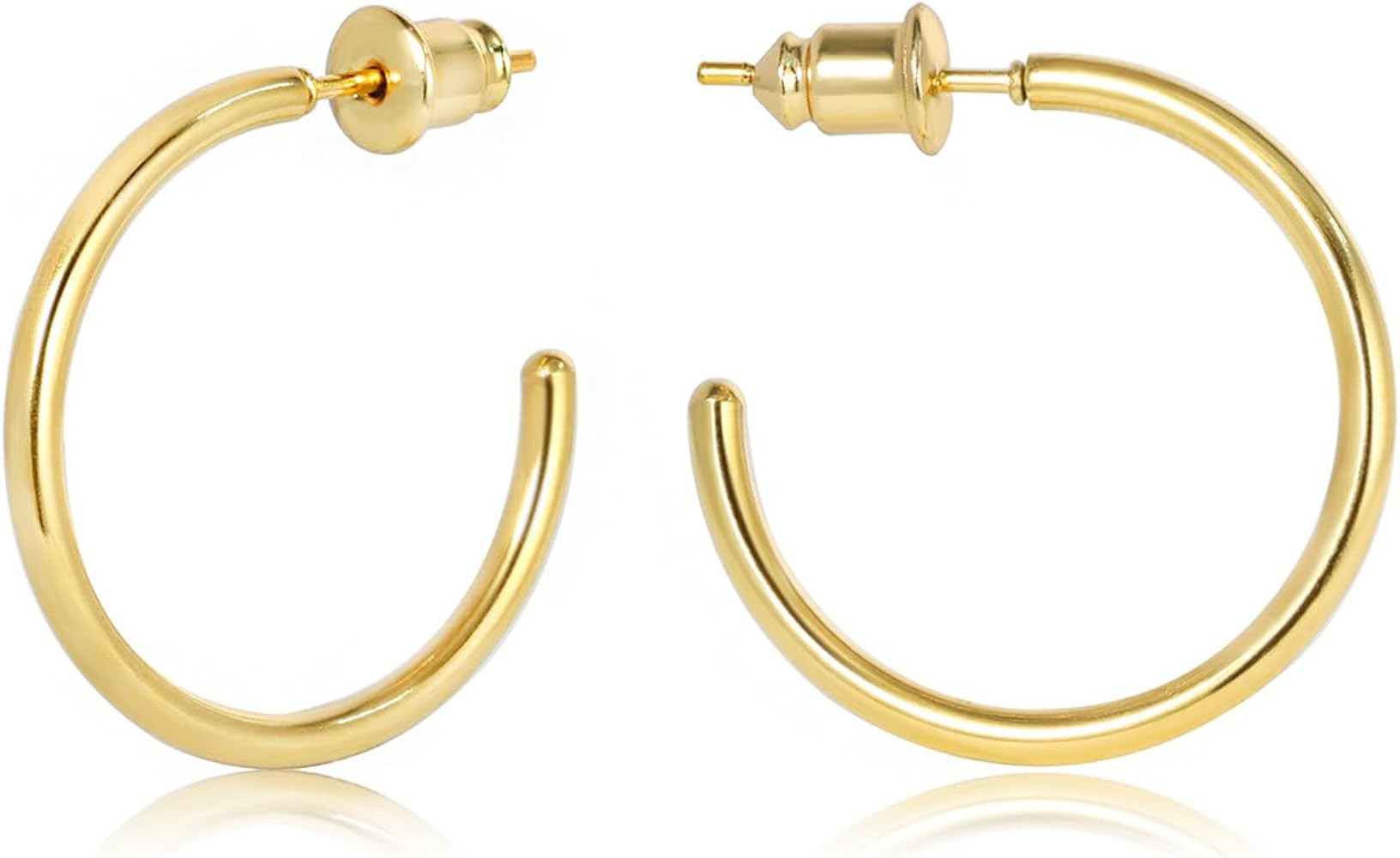 Minimalist Hoops for Women - 14K Gold Open Huggie Hoop Earrings, Hypoallergenic Tiny Hoops in Gol... | Amazon (US)