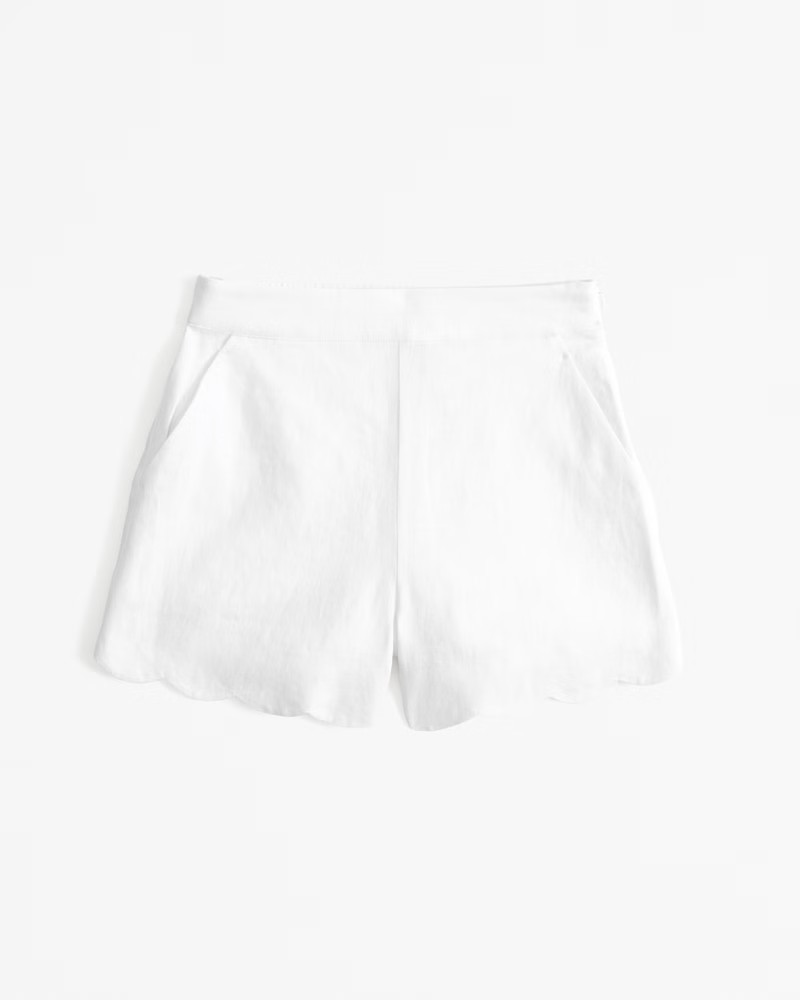 Women's Premium Linen Scallop-Hem Tailored Short | Women's Bottoms | Abercrombie.com | Abercrombie & Fitch (US)