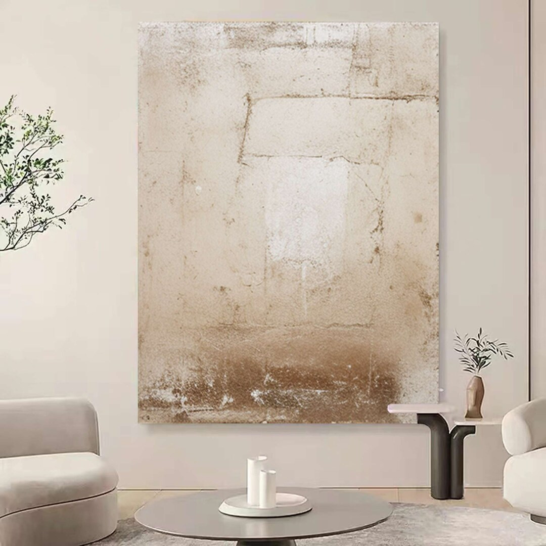 Beige Wabi-sabi Wall Art Minimalist Canvas Painting Beige Semicircle Plaster Painting 3D Textured... | Etsy (US)