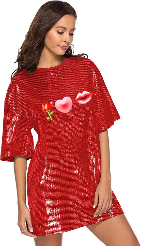Zoctuo Sequin T-Shirt Dress for Women Cocktail,Christmas,New Year’s Eve,Music Festivals & Conce... | Amazon (US)