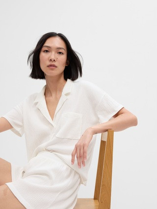Relaxed Crinkle Cotton PJ Shorts | Gap Factory
