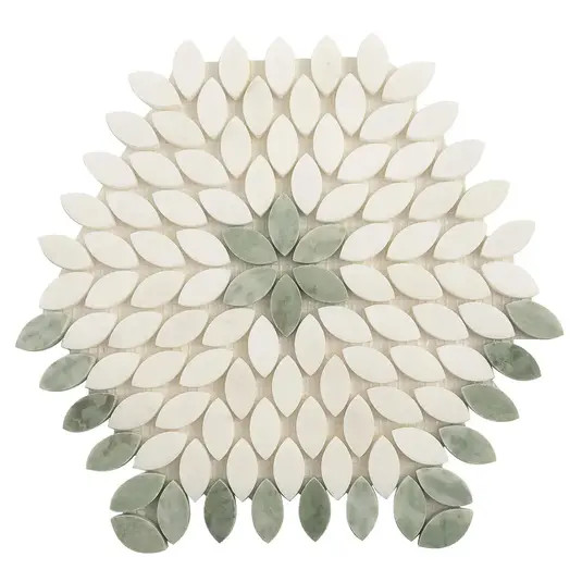 Santorini Green & White Petals Marble Mosaic Tile | Tile Club