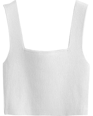 Verdusa Women's Square Neck Sleeveless Solid Ribbed Knit Crop Top Tank | Amazon (US)