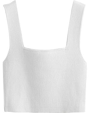 Verdusa Women's Square Neck Sleeveless Solid Ribbed Knit Crop Top Tank | Amazon (US)