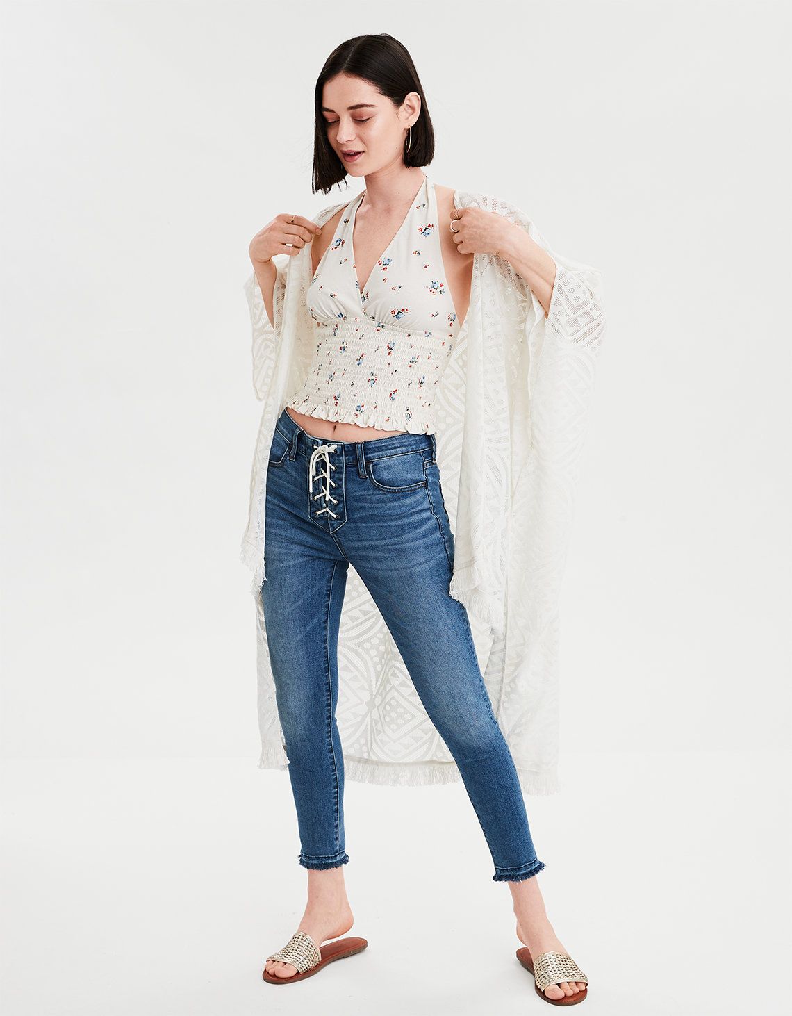 AEO Mesh Knit Midi Kimono | American Eagle Outfitters (US & CA)