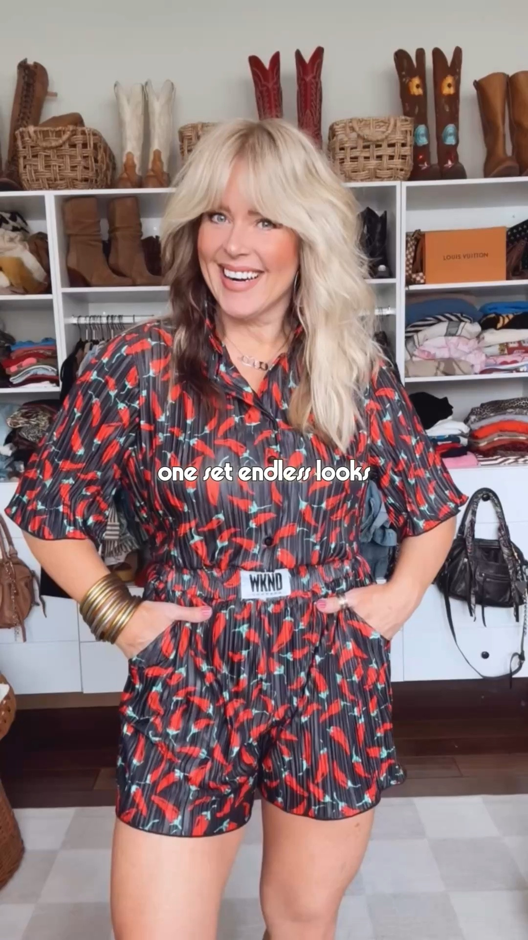 One set endless looks! I’m wearing a size medium in this set. It’s so comfy and fun to style. It also comes in other prints 
🌶️Save with code MANDIE @wkndchasers 
#springoutfits 

#LTKFestival #LTKOver40 #LTKootd