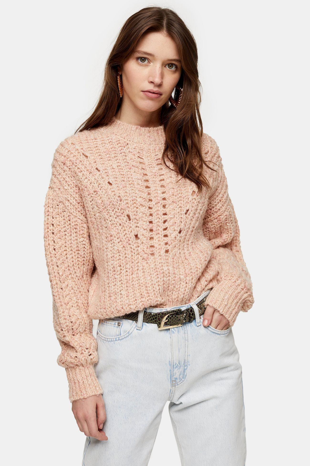 Pink Textured Pointelle Knitted Jumper | Topshop UK