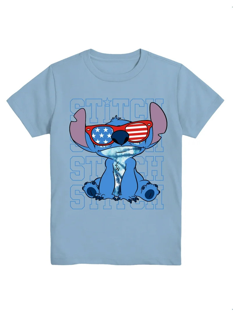 Lilo & Stitch Boys USA T-Shirt, Crew Neck, Short Sleeve, Graphic Tee, Sizes 4-18 | Walmart (US)