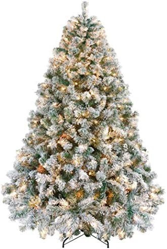 Yaheetech 6ft Pre-lit Artificial Christmas Tree with Incandescent Warm White Lights, Snow Flocked... | Amazon (US)