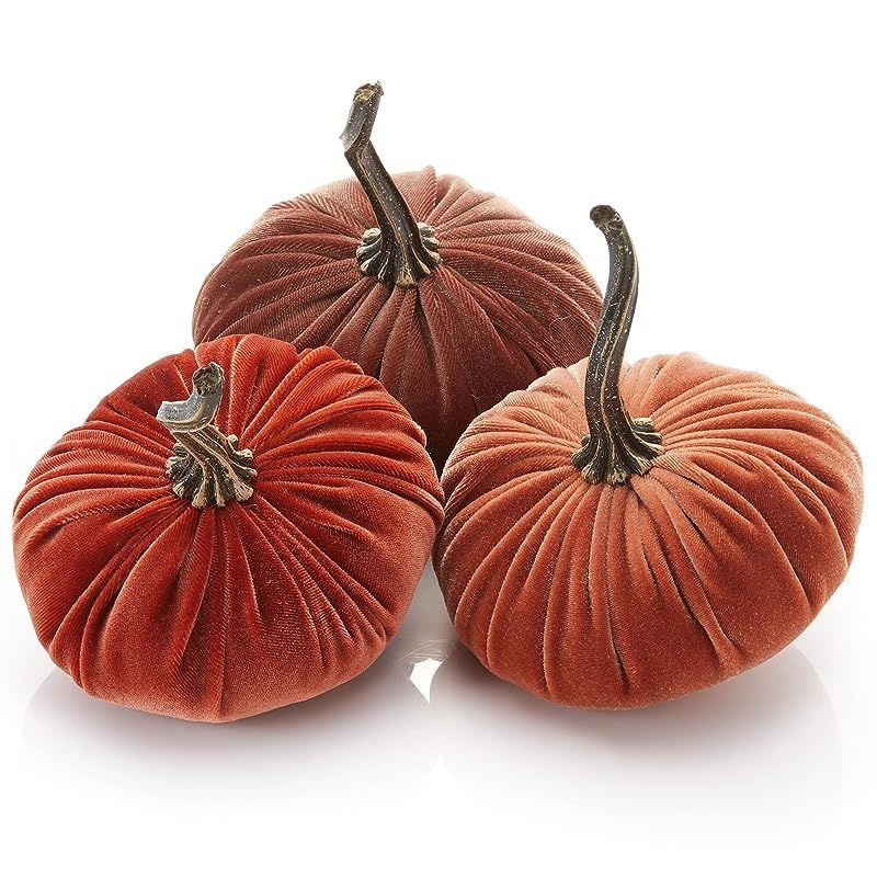 Small Velvet Pumpkins Set of 3 Includes Harvest Rust Bronze, Handmade Home Decor, Holiday Mantle ... | Amazon (US)