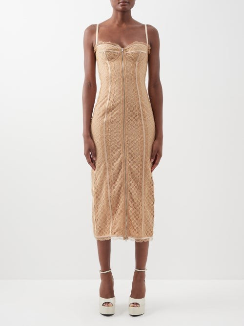 Gucci - GG-embroidered Lace Bustier Dress - Womens - Nude | Matches (US)