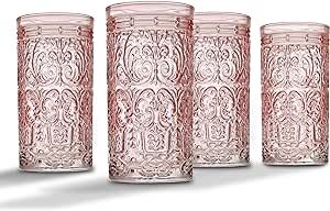 Jax Highball Beverage Glass Cup by Godinger - Pink - Set of 4 | Amazon (US)